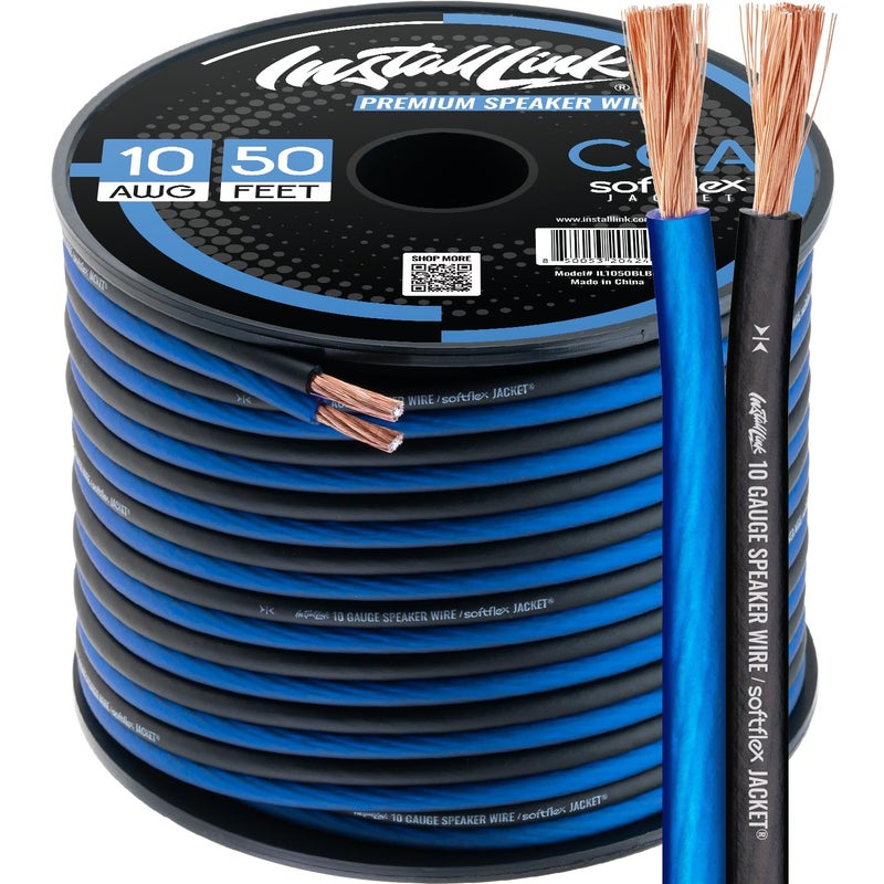 Install Link 10 AWG Gauge Speaker Wire Cable (50 Feet) Stereo, Car or Home Theater, CCA - Image 1